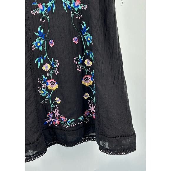 Umgee Black Babydoll Embroidered Cotton Dress with Lace Trim‎ - Women's Medium - Picture 8 of 8